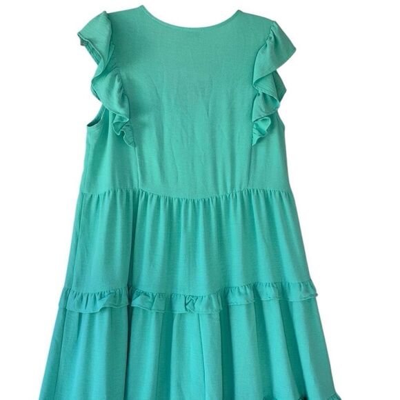 Umgee Emerald Green Ruffle Tiered Midi Flutter Sleeves V Neck Dress Women Small - Picture 6 of 10